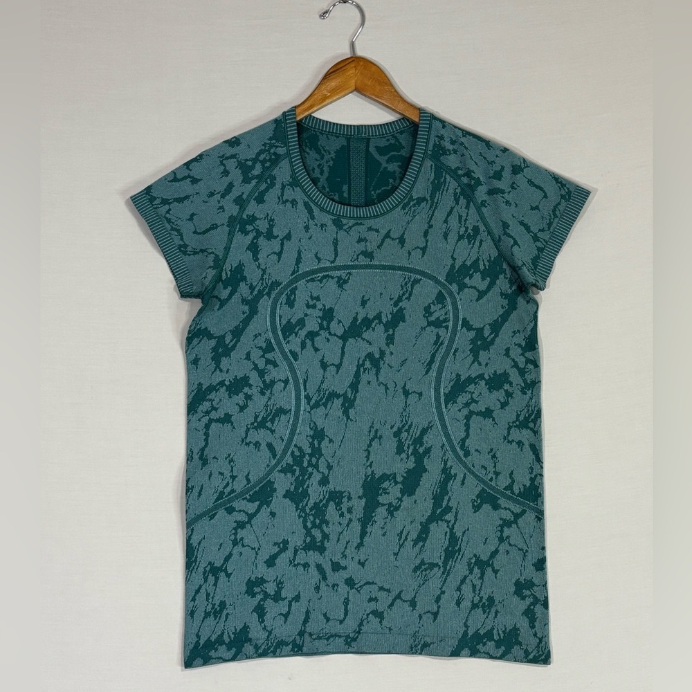 Lululemon Marble Seamless Tee Green Performance Sculpt Active Top